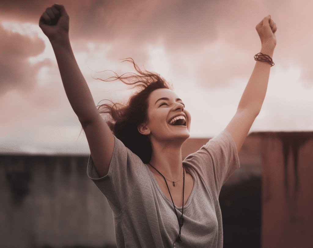 a woman in joy