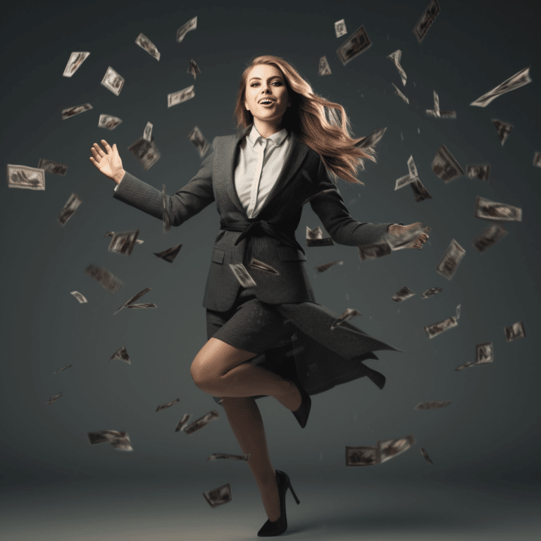 woman throwing dollars in the air