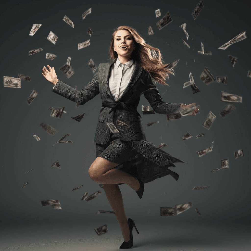 woman throwing dollars in the air