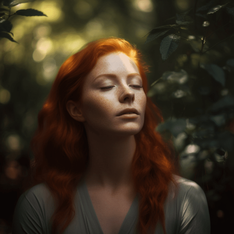 meditating woman in a forrest