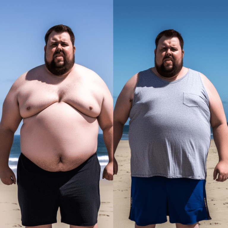Dikke man op het strand